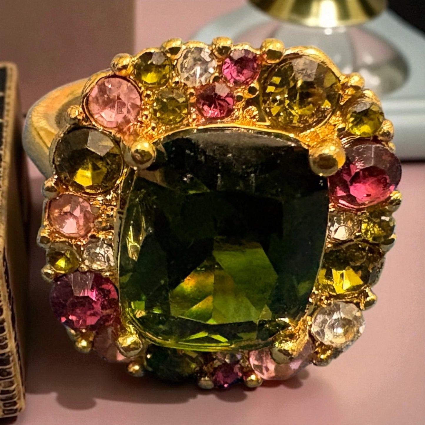 Beautiful Pink and Green Jewel Ring