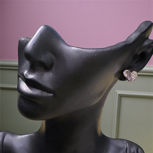 Pink Jewel & Rhinestone Heart Stud Earrings