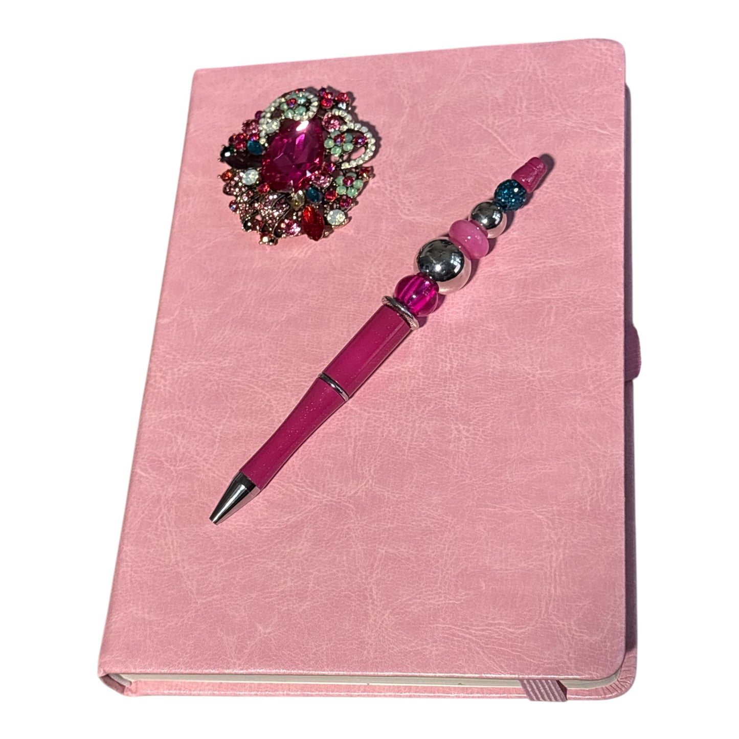 Island-Inspired Pink Jeweled Journal & Handcrafted Beaded Pen Set One-of-a-Kind
