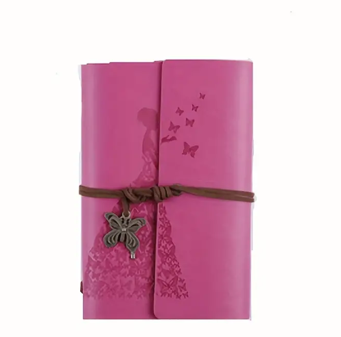 Faux Leather Pink Notebook with Butterfly Embossed