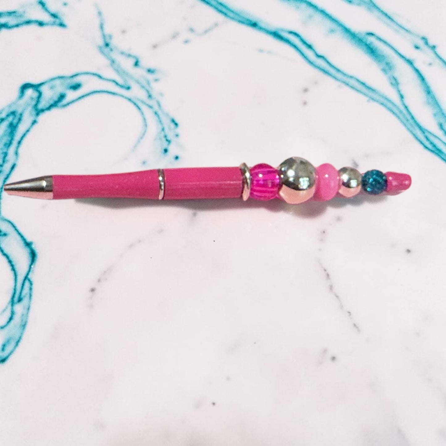 Island-Inspired Pink Jeweled Journal & Handcrafted Beaded Pen Set One-of-a-Kind