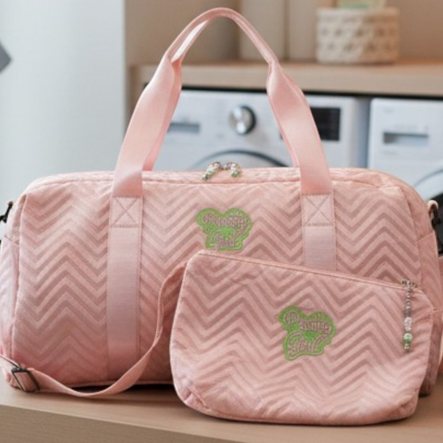 Pink and Green "Pretty Girl" Travel Bag Set Luggage Weekender