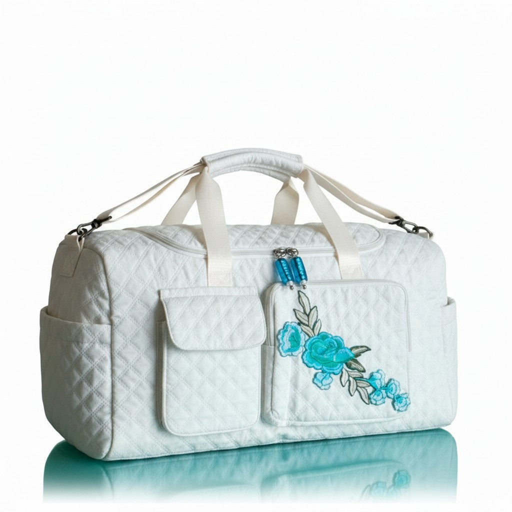Beautiful Jeweled Cream and Turquoise Travel Carryon Weekender Bag