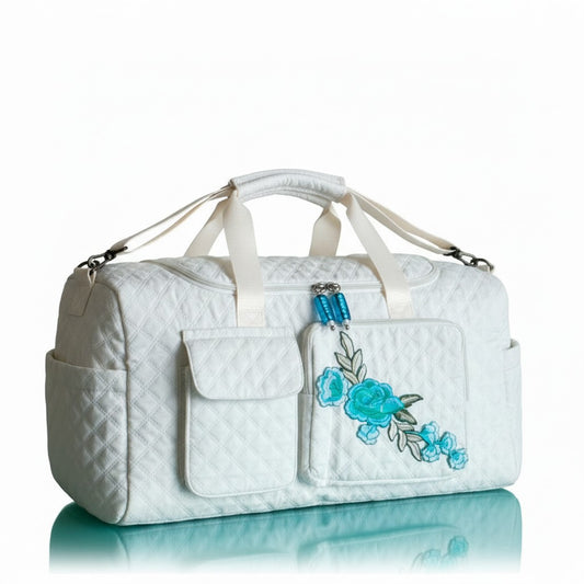 Beautiful Jeweled Cream and Turquoise Travel Carryon Weekender Bag