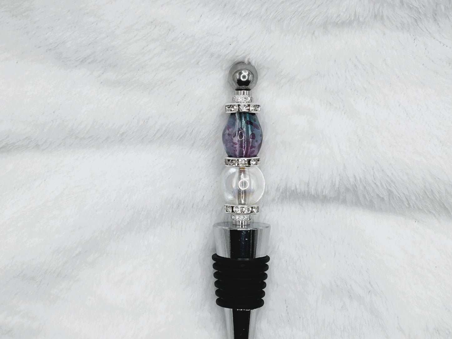 Glass Beaded Wine Stopper (Purple and Clear)