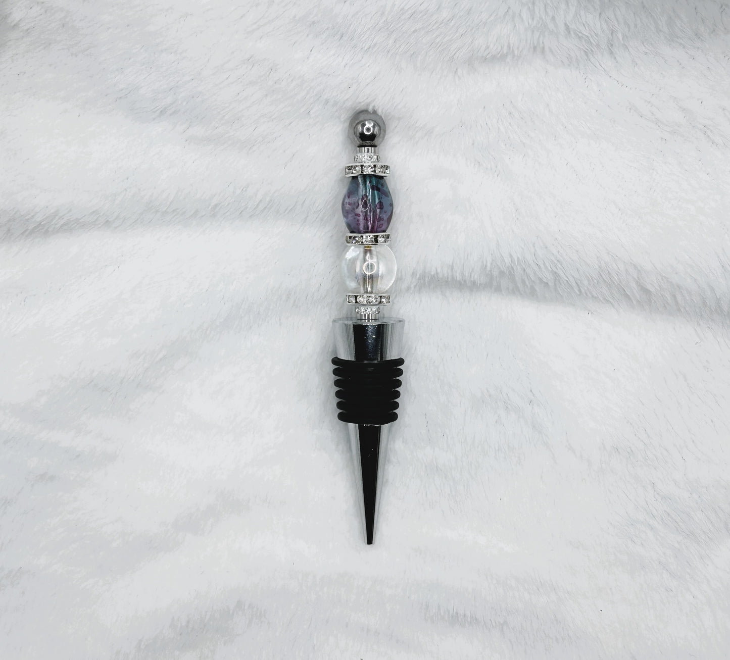 Glass Beaded Wine Stopper (Purple and Clear)