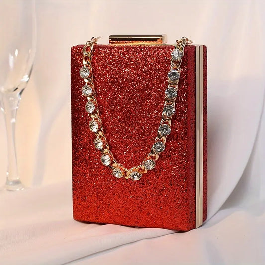 Vintage Small Handbag For Red Handbag with Diamond-encrusted Chain