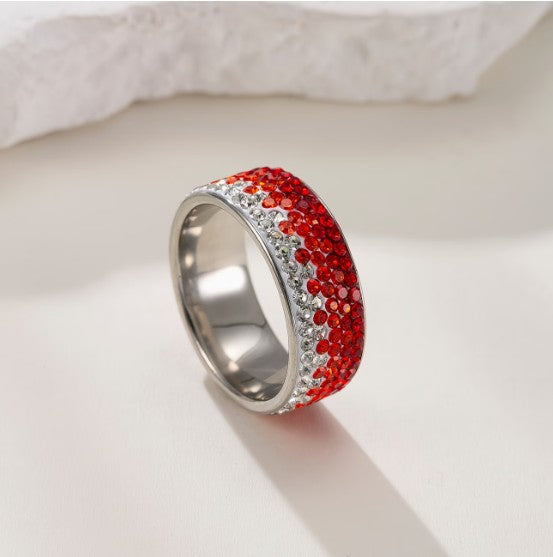 Stunning Red and White Rhinestone Ring