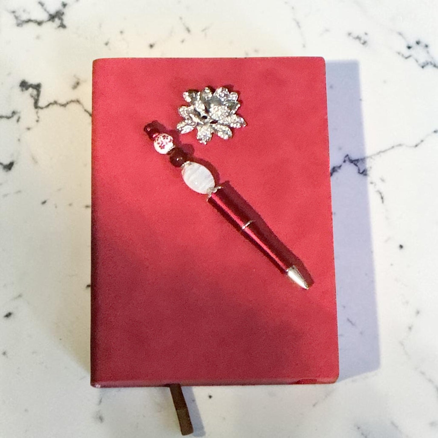 Regal Jewel Encrusted Crimson Journal & Beaded Pen Gift Set