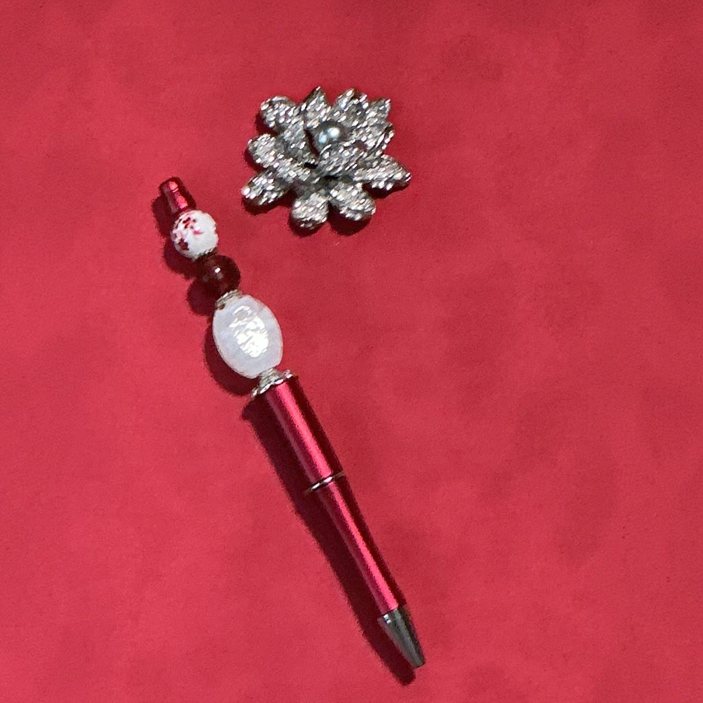 Regal Jewel Encrusted Crimson Journal & Beaded Pen Gift Set
