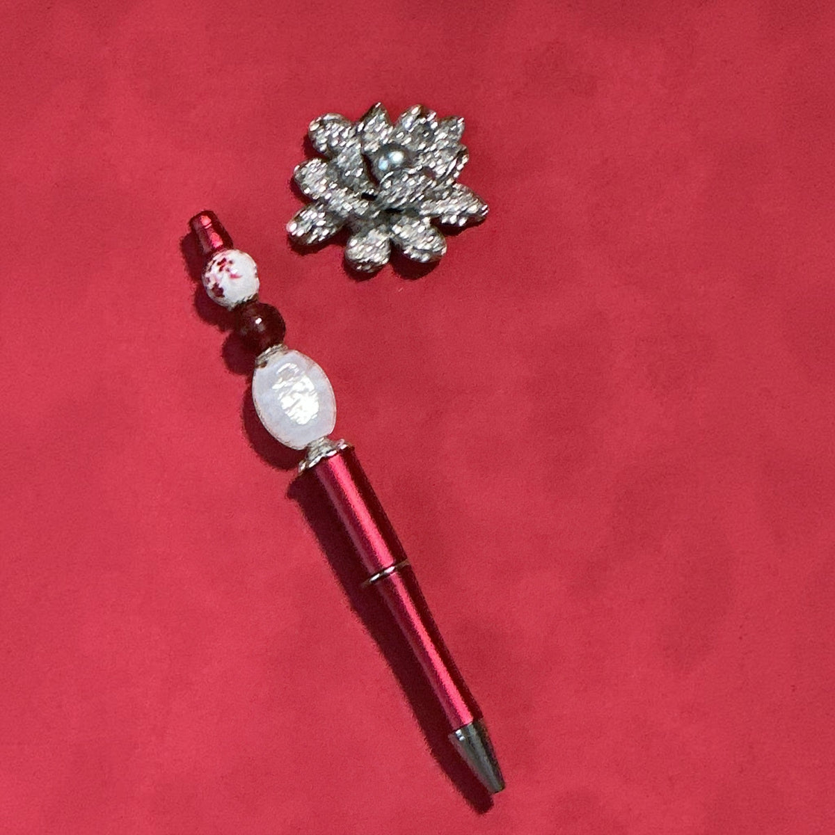 Regal Jewel Encrusted Crimson Journal & Beaded Pen Gift Set