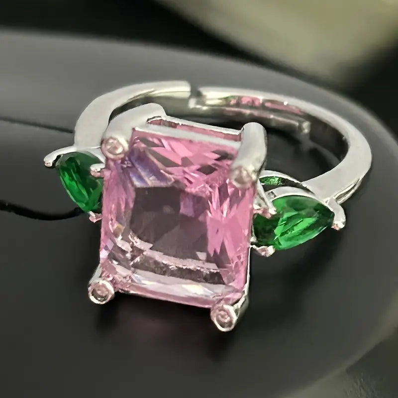Pink and Green Adjustable Ring