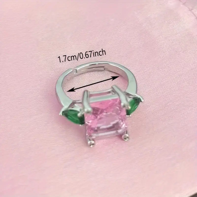 Pink and Green Adjustable Ring