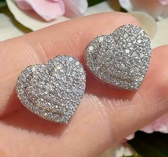 Sparkling Heart-Shaped Cubic Zirconia Stud Earrings For Women