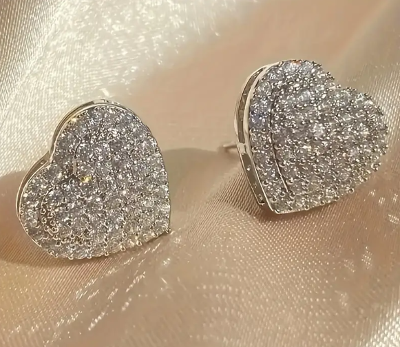 Sparkling Heart-Shaped Cubic Zirconia Stud Earrings For Women