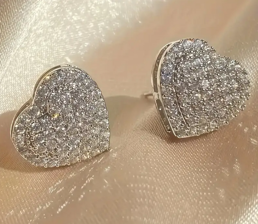 Sparkling Heart-Shaped Cubic Zirconia Stud Earrings For Women