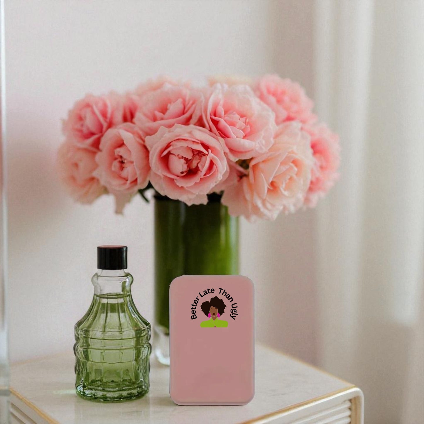 "Better Late than Ugly" Compact Mirror (Pink & Green)