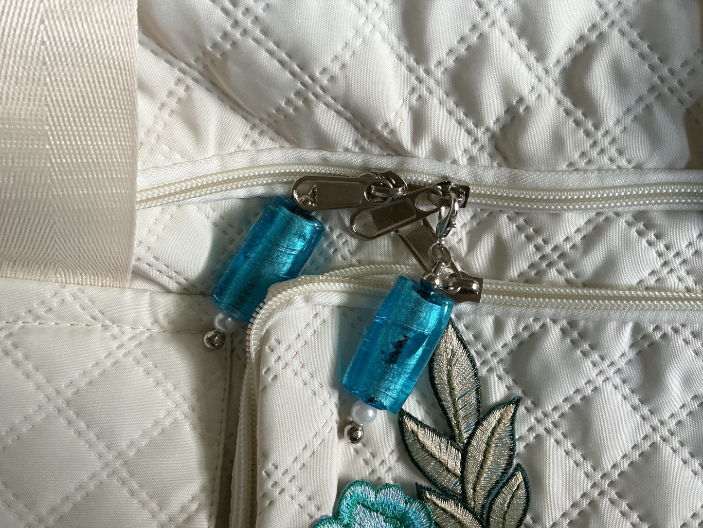 Beautiful Jeweled Cream and Turquoise Travel Carryon Weekender Bag