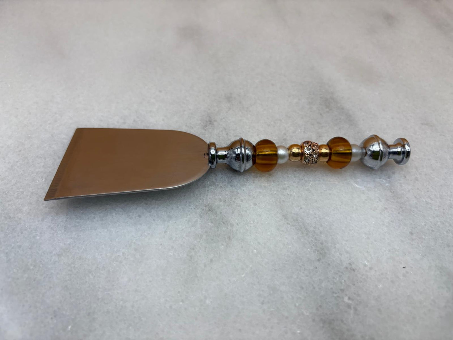 Marble Rectangular Serving Platter with Rose Gold, Silver & Gold Charcuterie Knife Set – Elegant Cheese Board Gift