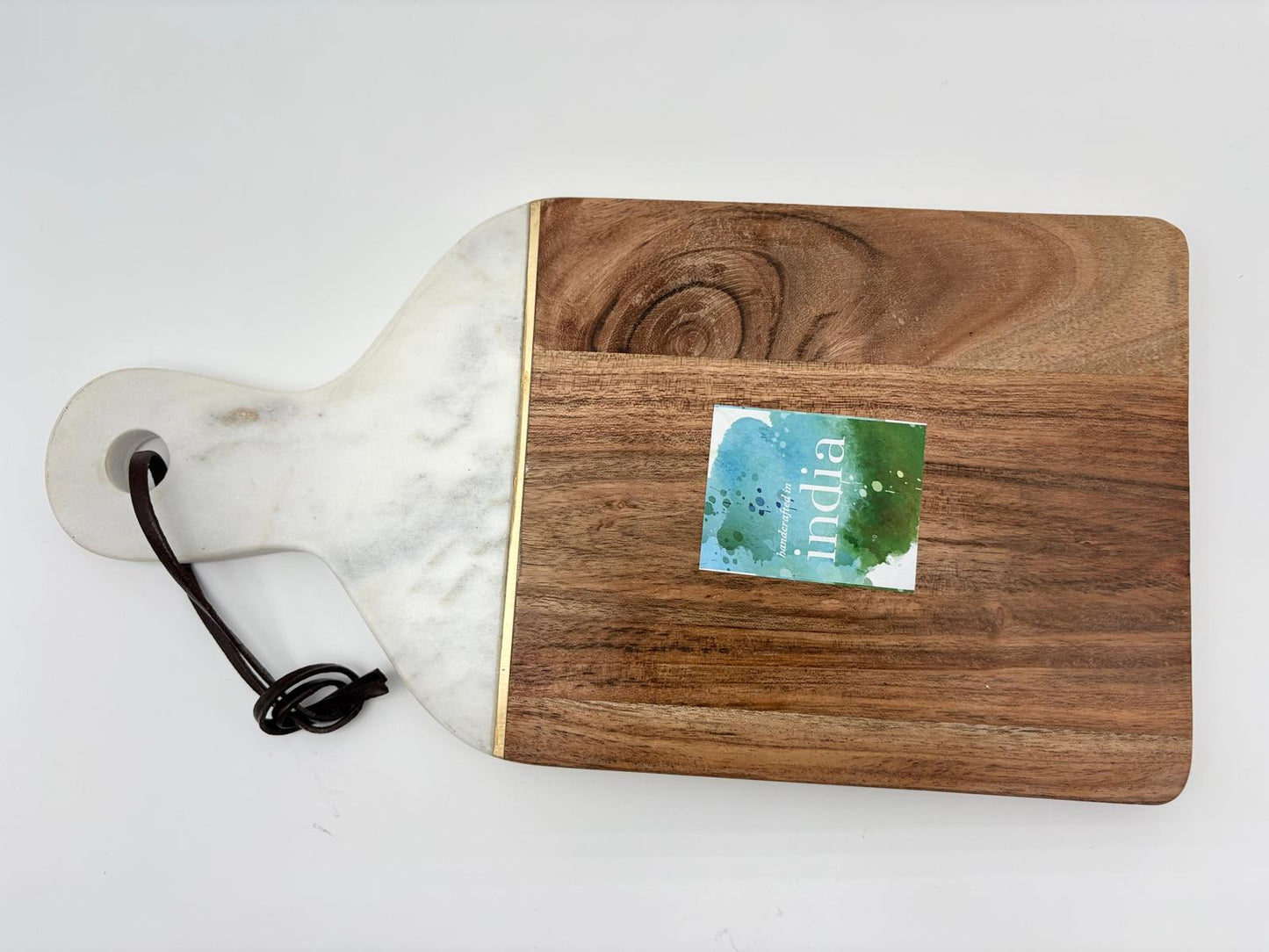 Butcher Block & Marble Cutting Board Set – 14” x 7” with Charcuterie Utensils & Leather Tie