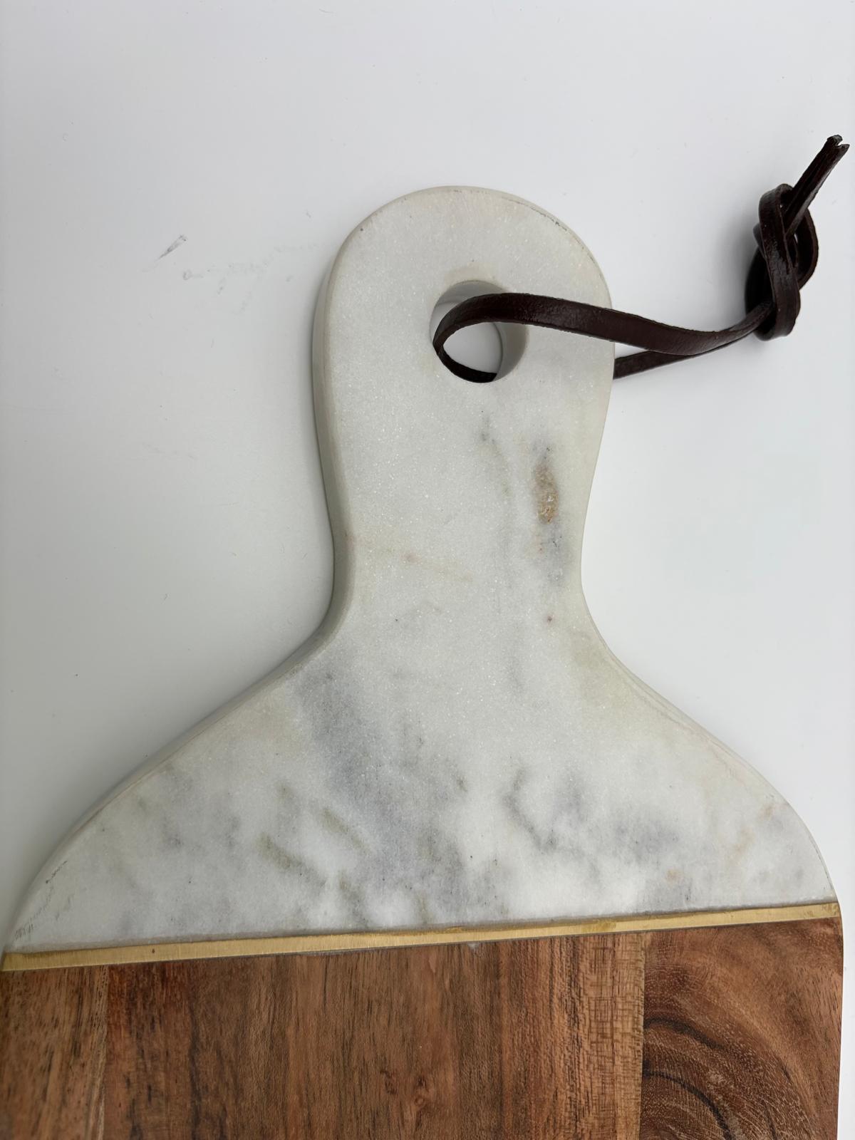 Butcher Block & Marble Cutting Board Set – 14” x 7” with Charcuterie Utensils & Leather Tie