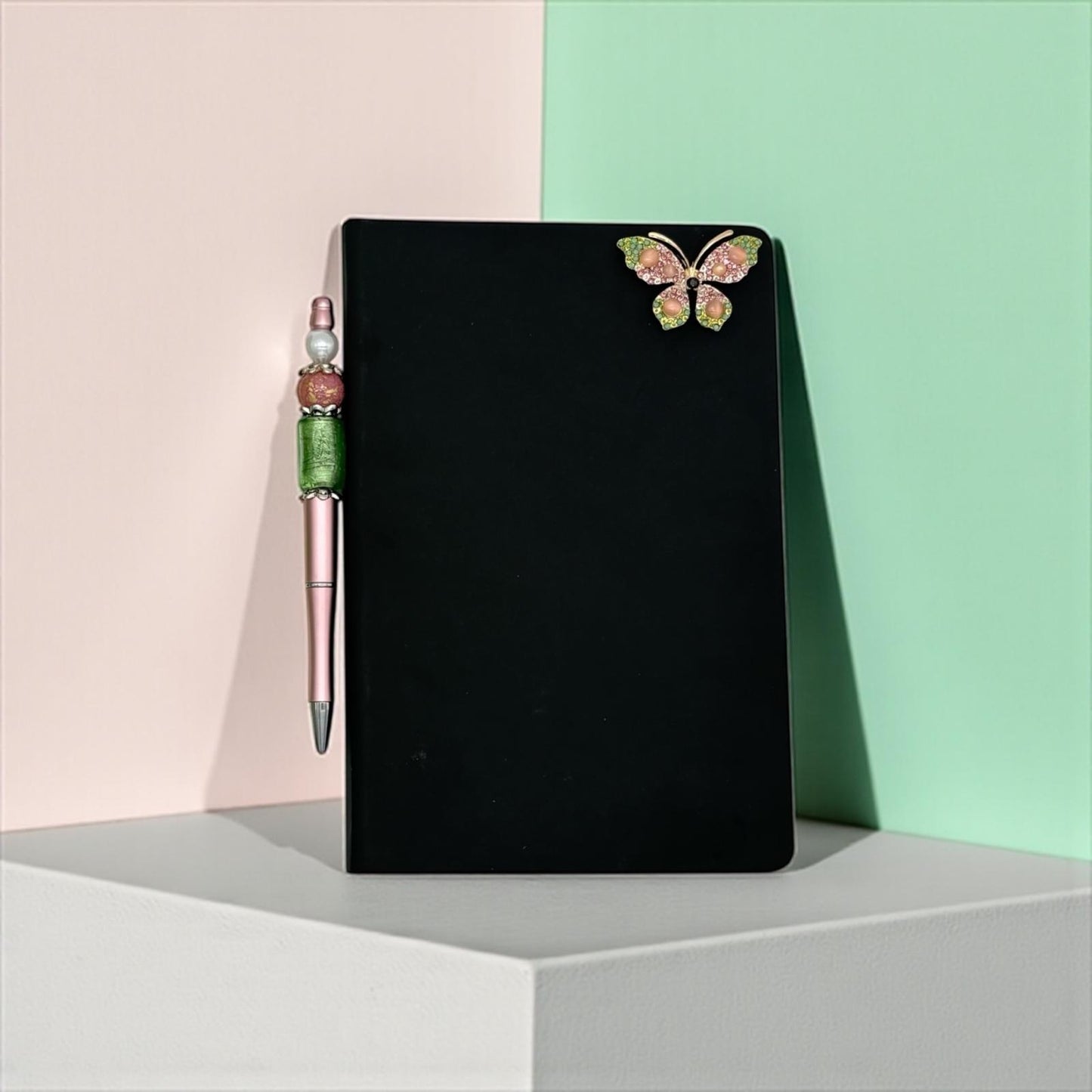 Handmade Elegant Lampwork Statement Bead Pen and Notebook Set