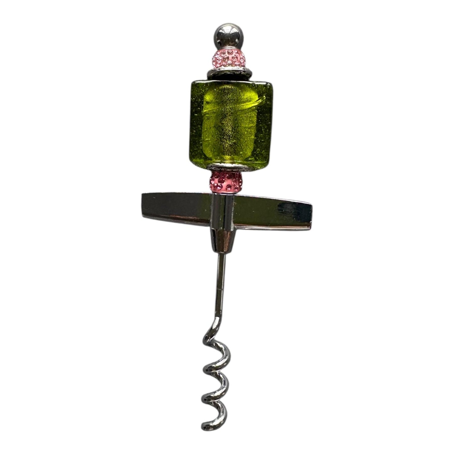 Pink & Green Wine Gift Set with Corkscrew, Stopper & 4 Wine Charms