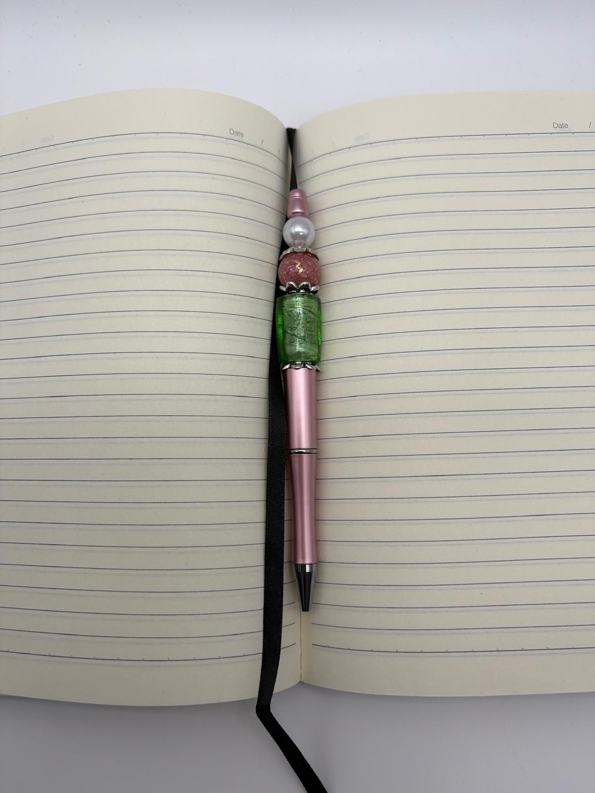 Handmade Elegant Lampwork Statement Bead Pen and Notebook Set