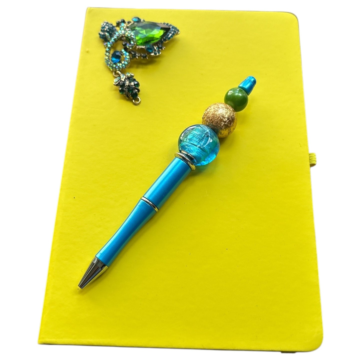 Exclusive Island-Inspired Vibrant Yellow Notebook/Journal Handcrafted Beaded Pen Set
