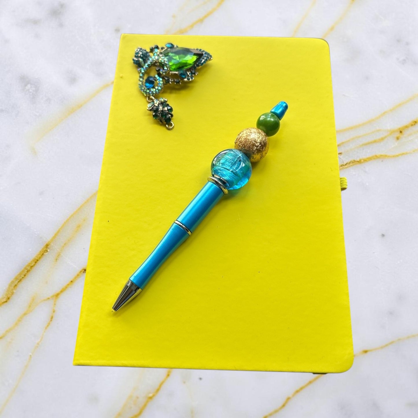 Exclusive Island-Inspired Vibrant Yellow Notebook/Journal Handcrafted Beaded Pen Set