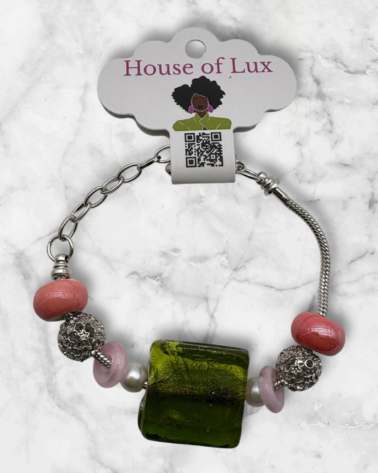Handcrafted Lampwork Glass & Stainless Steel Bracelet