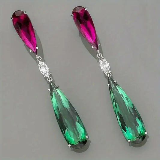 Pink and Green Tear Drop Earrings