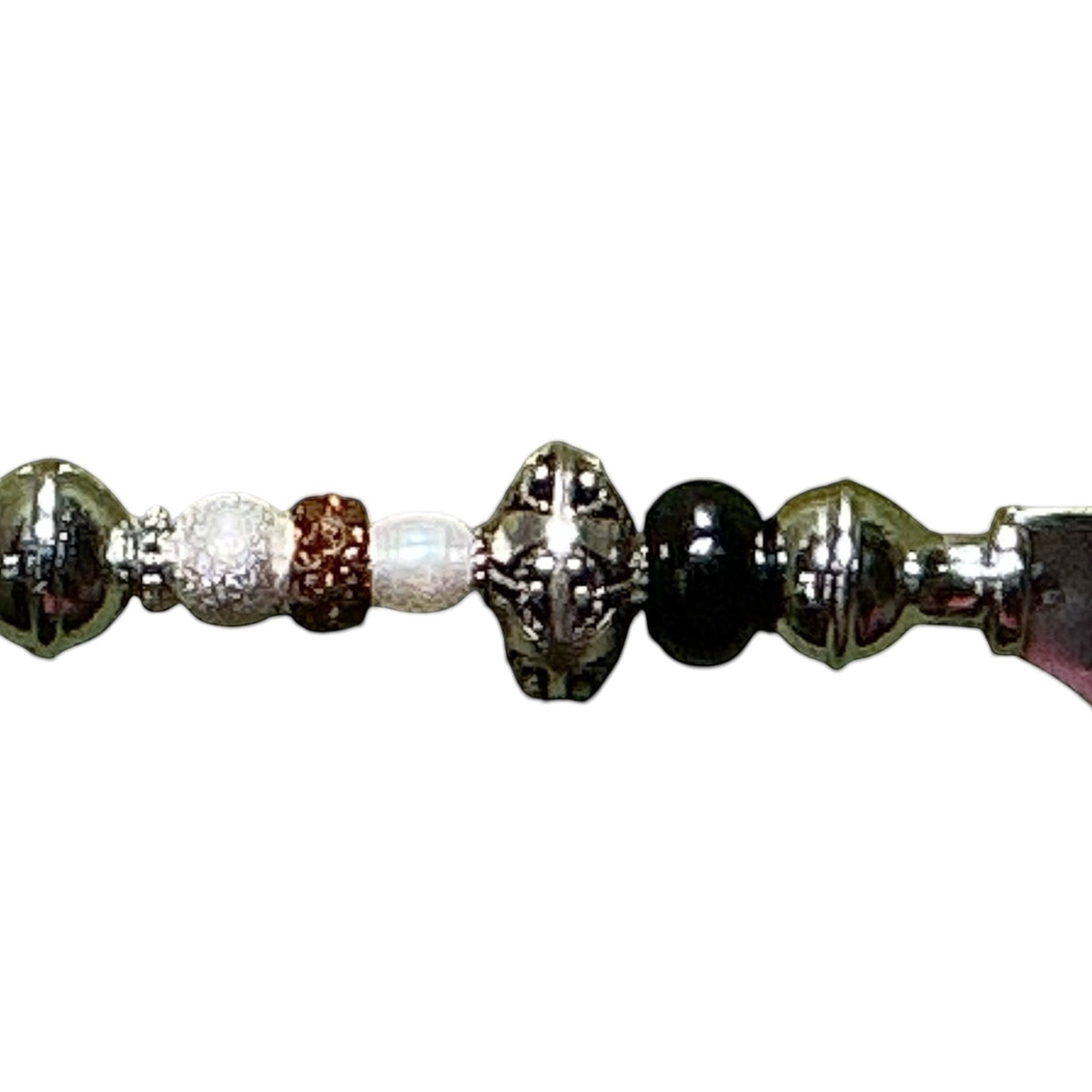 House of Lux Gifts handcrafted charcuterie tool handle featuring decorative black, silver, and pearl-like beads.