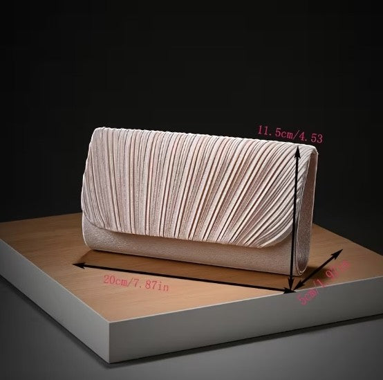 House of Lux Gifts cream pleated evening clutch with a structured rectangular design for formal events.