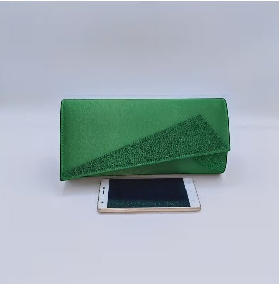 House of Lux Gifts green crystal evening clutch with rhinestone accents and magnetic closure for formal events