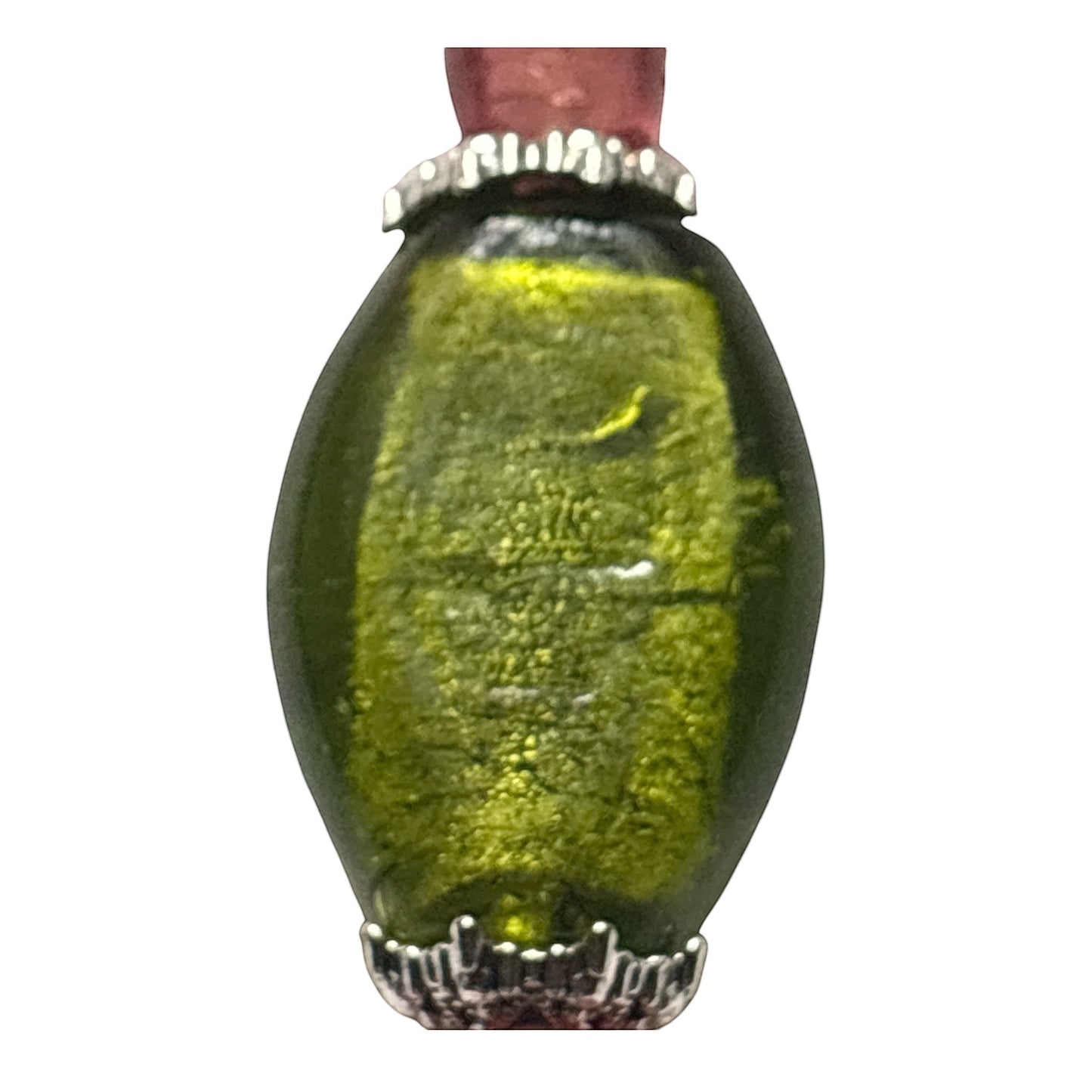 House of Lux Gifts handmade green lampwork glass statement bead with silver metal accents for keychain or bag charm