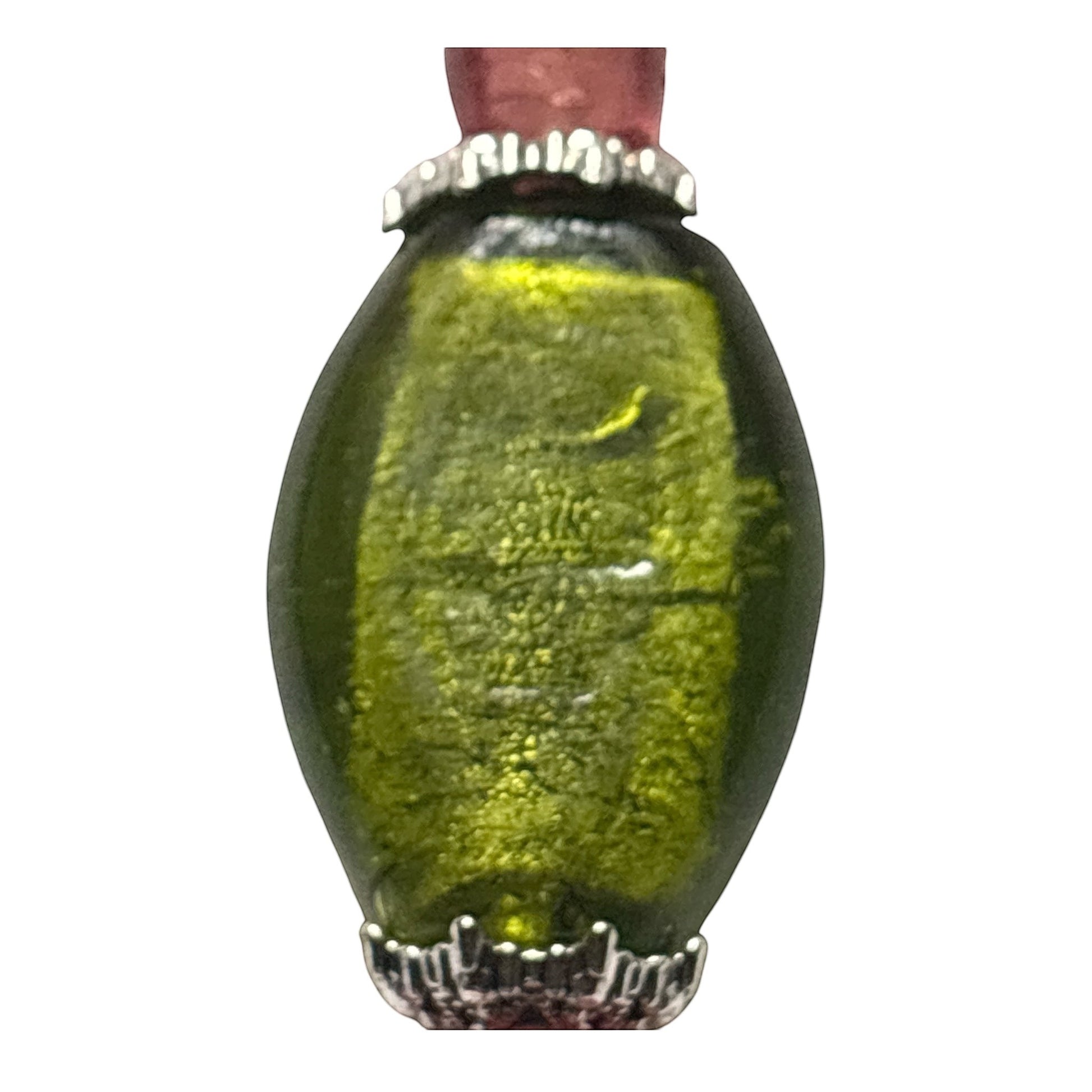 House of Lux Gifts handmade green lampwork glass statement bead with silver metal accents for keychain or bag charm