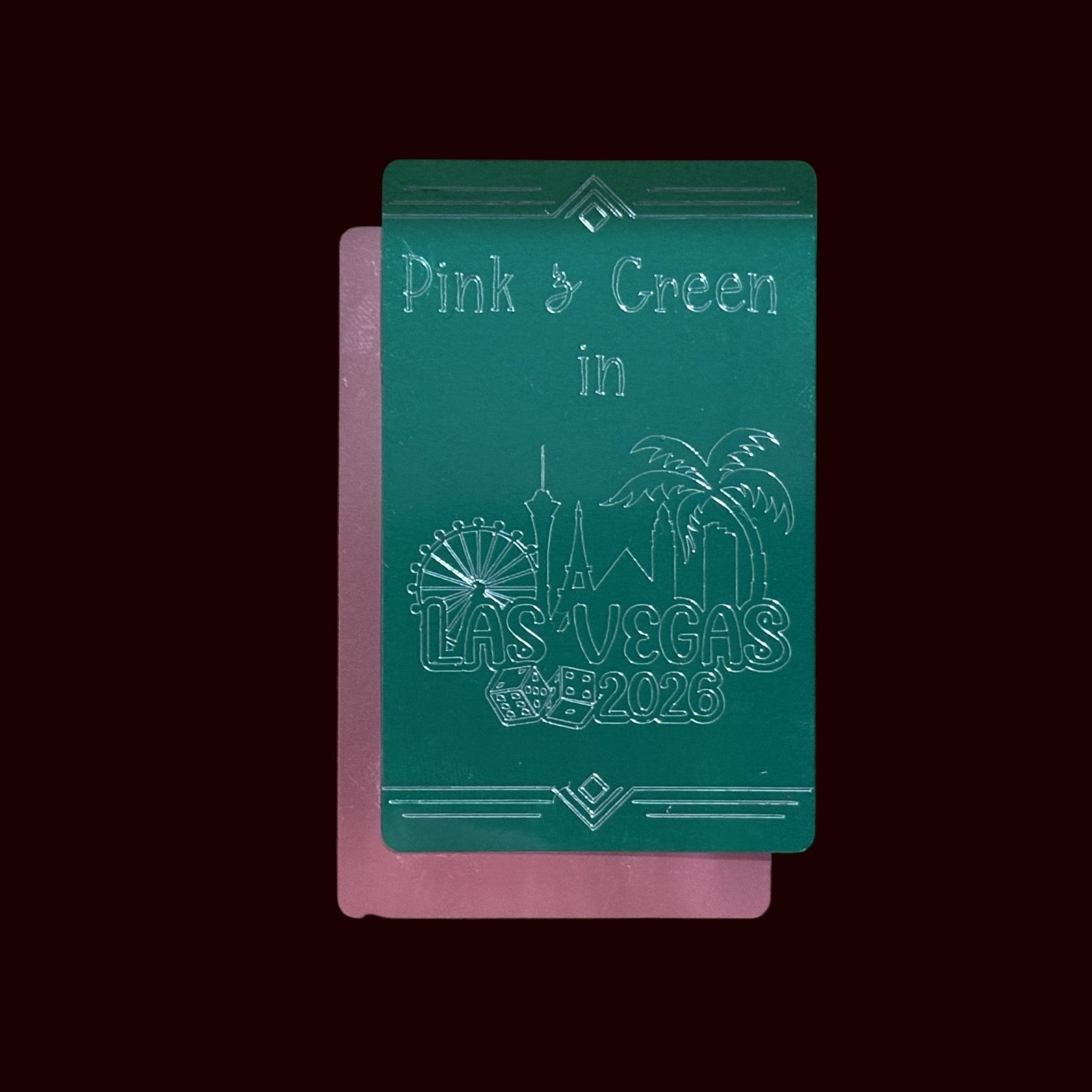House of Lux Gifts Pink & Green in Las Vegas 2026 keepsake token card with metallic green and pink finish
