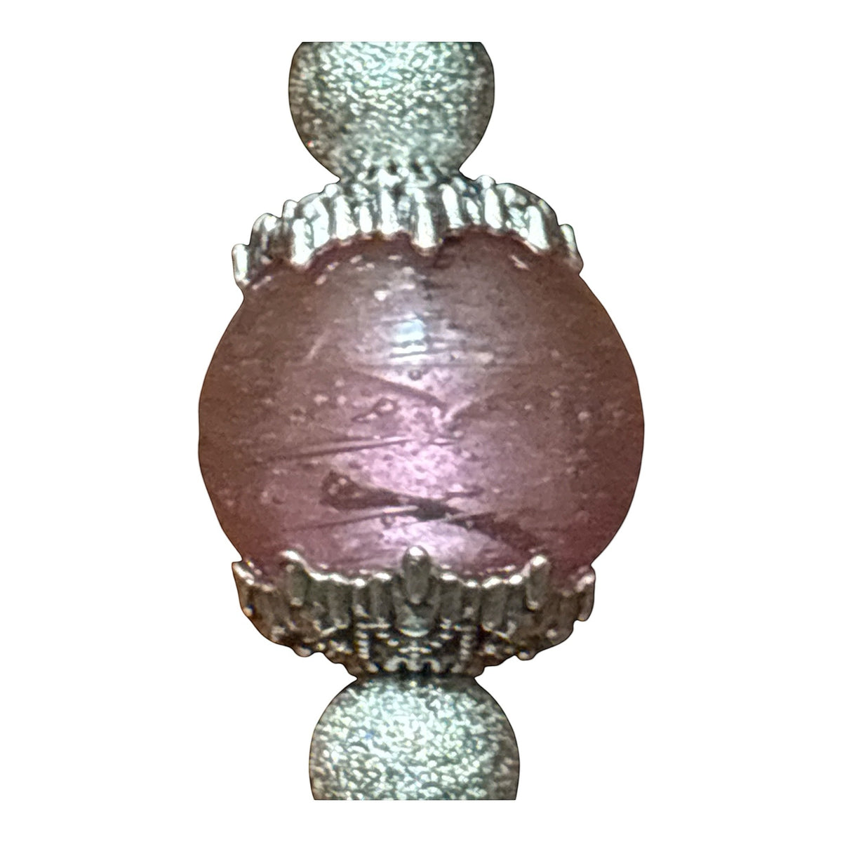 House of Lux Gifts pink and green handmade lampwork glass bead keychain charm with ornate silver metal accents
