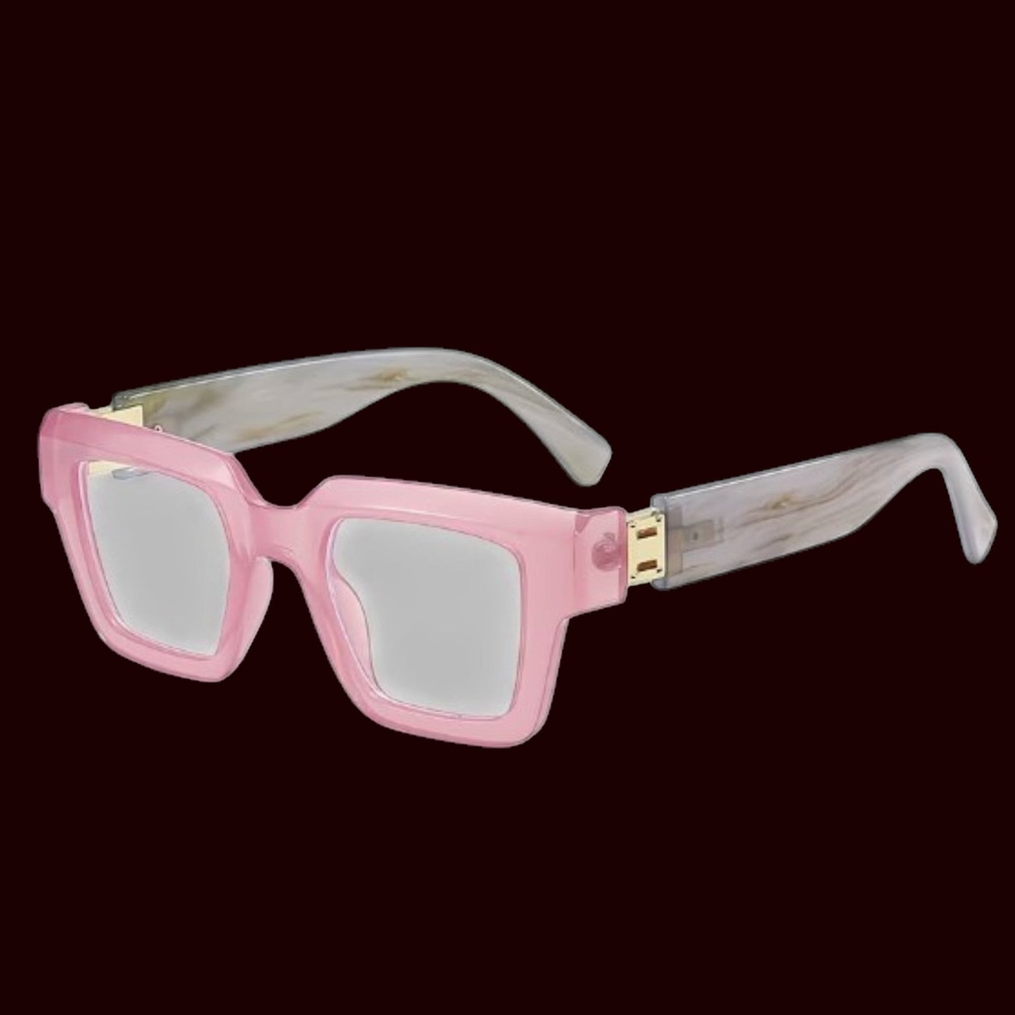 House of Lux Gifts stylish reader glasses with chunky pink frames and grey marbled temples
