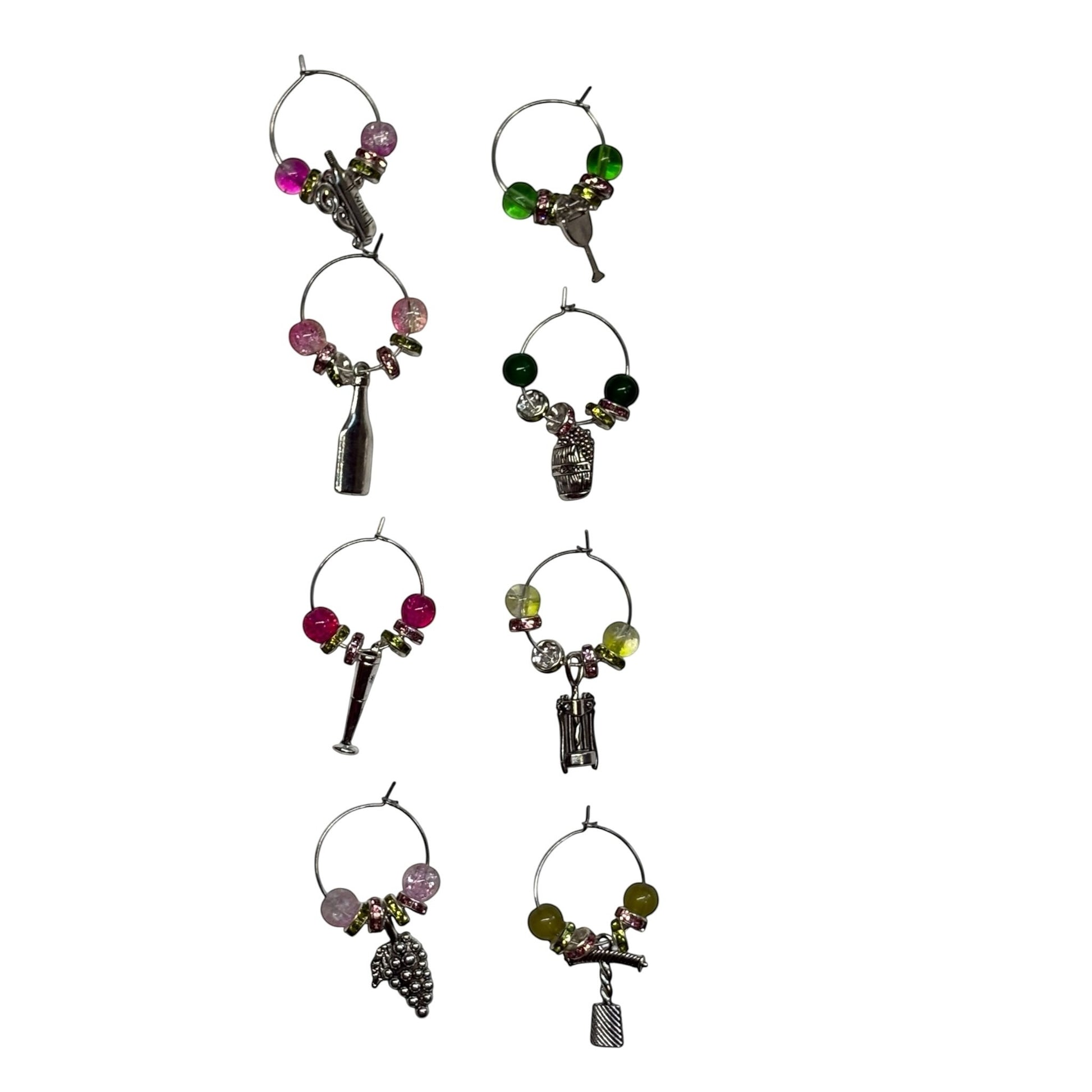 House of Lux Gifts pink and green beaded wine glass charms with assorted Las Vegas themed metal charms