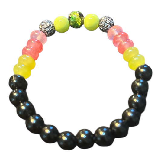 Stunning Bracelet with Marble Green Bead and Pink and Black Accents