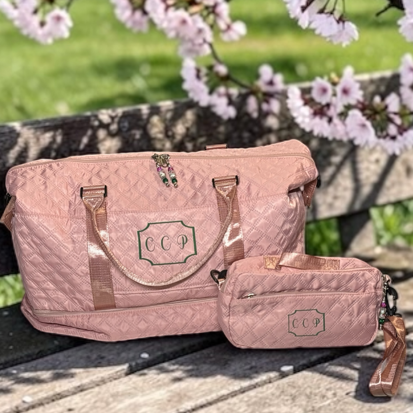 Pink and Green "Pretty Girl" Carryon Set Luggage Weekender Travel Bag