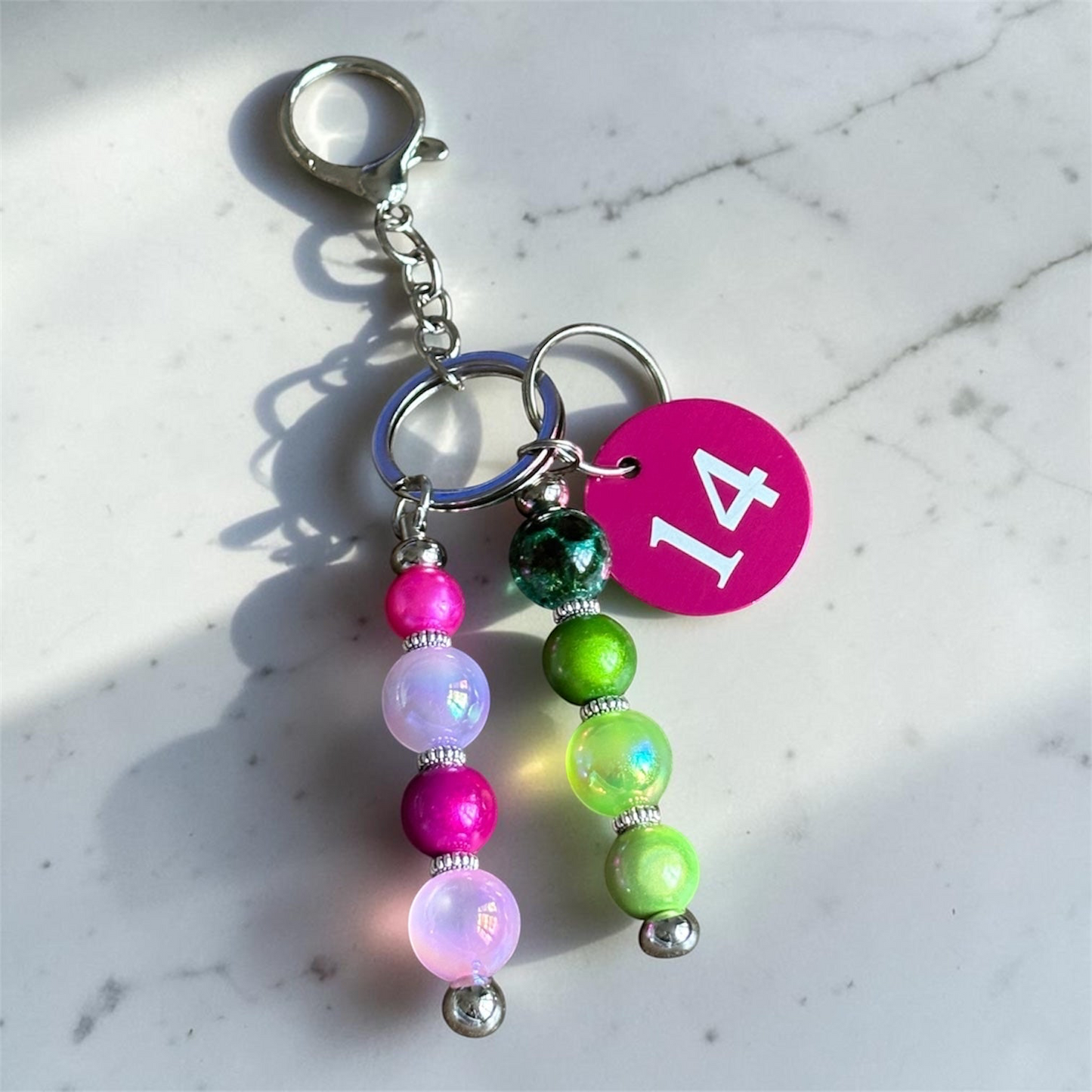 Handmade Pink and Green Line Number Keychain AKA Inspired