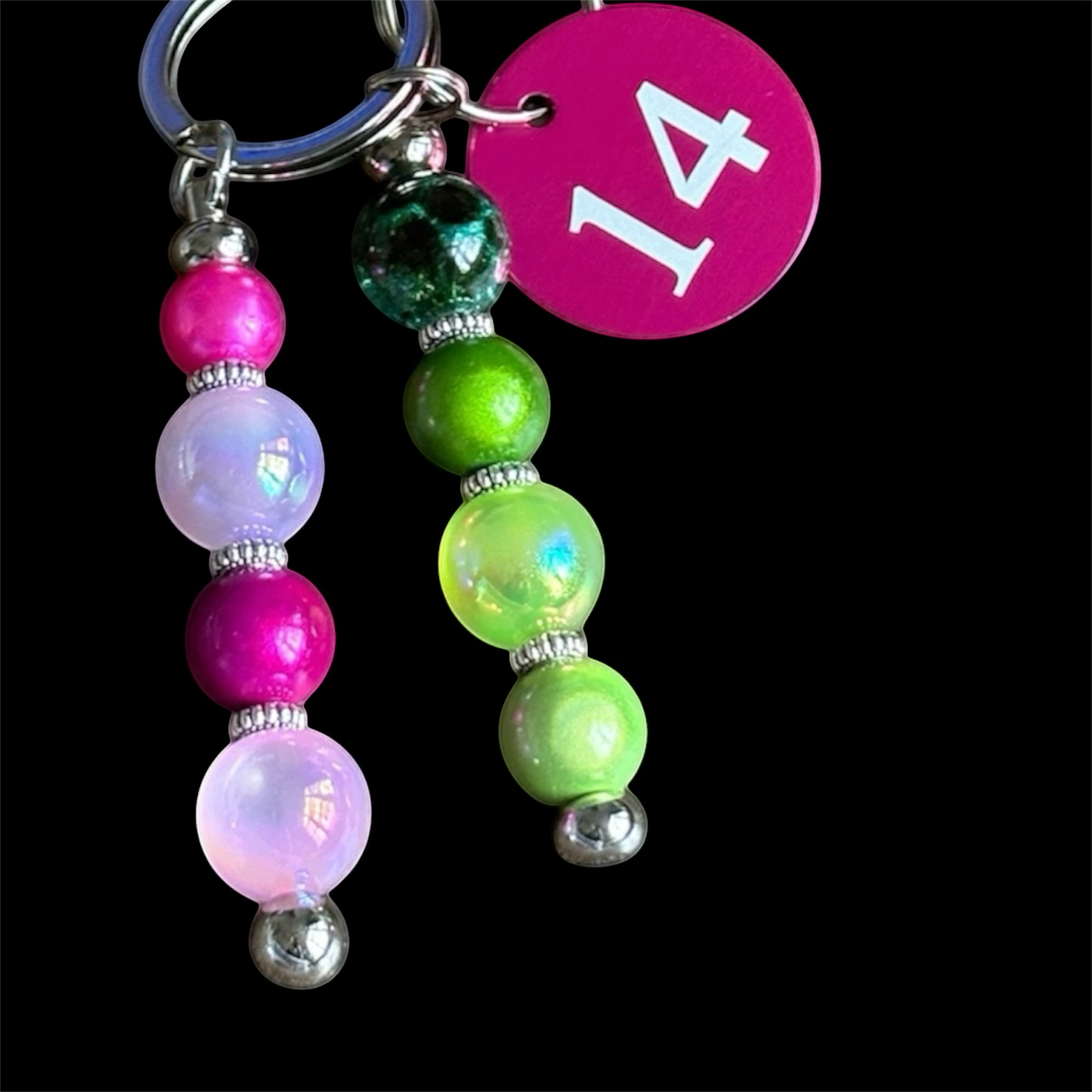 Handmade Pink and Green Line Number Keychain AKA Inspired