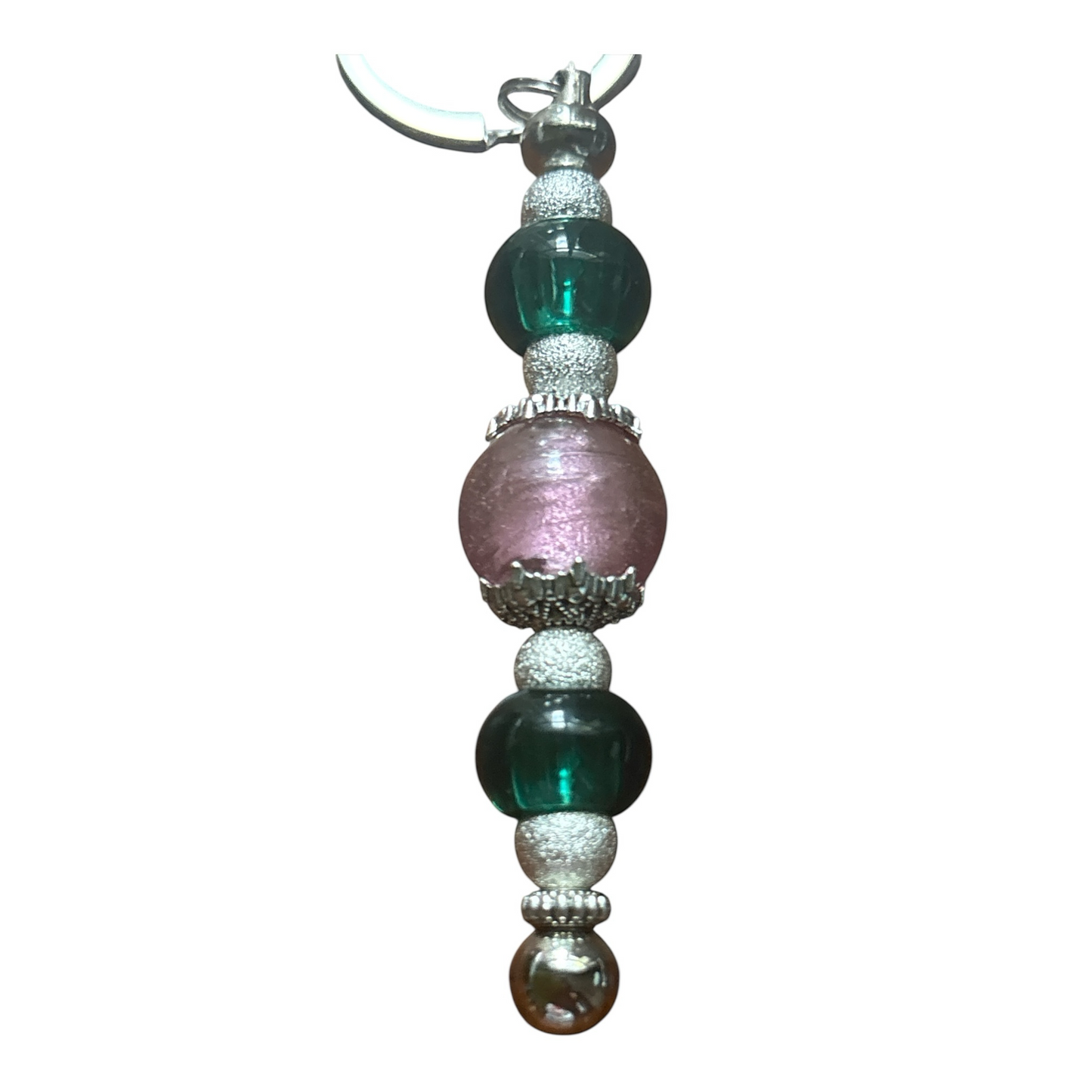 Beautiful Keychain Bag Charm with Pink and Green Statement and Lampwork Beads