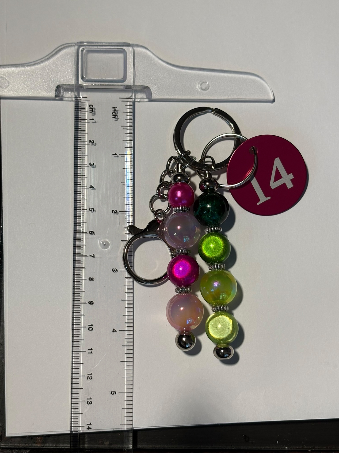 Handmade Pink and Green Line Number Keychain AKA Inspired