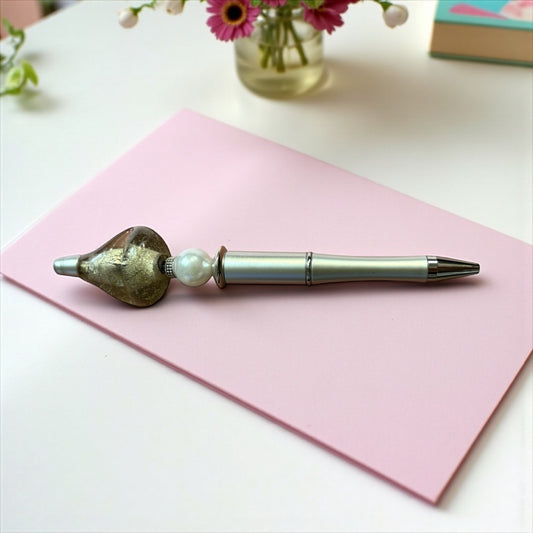 Silver Teardrop Lampwork Bead - Handmade Art Glass Pen