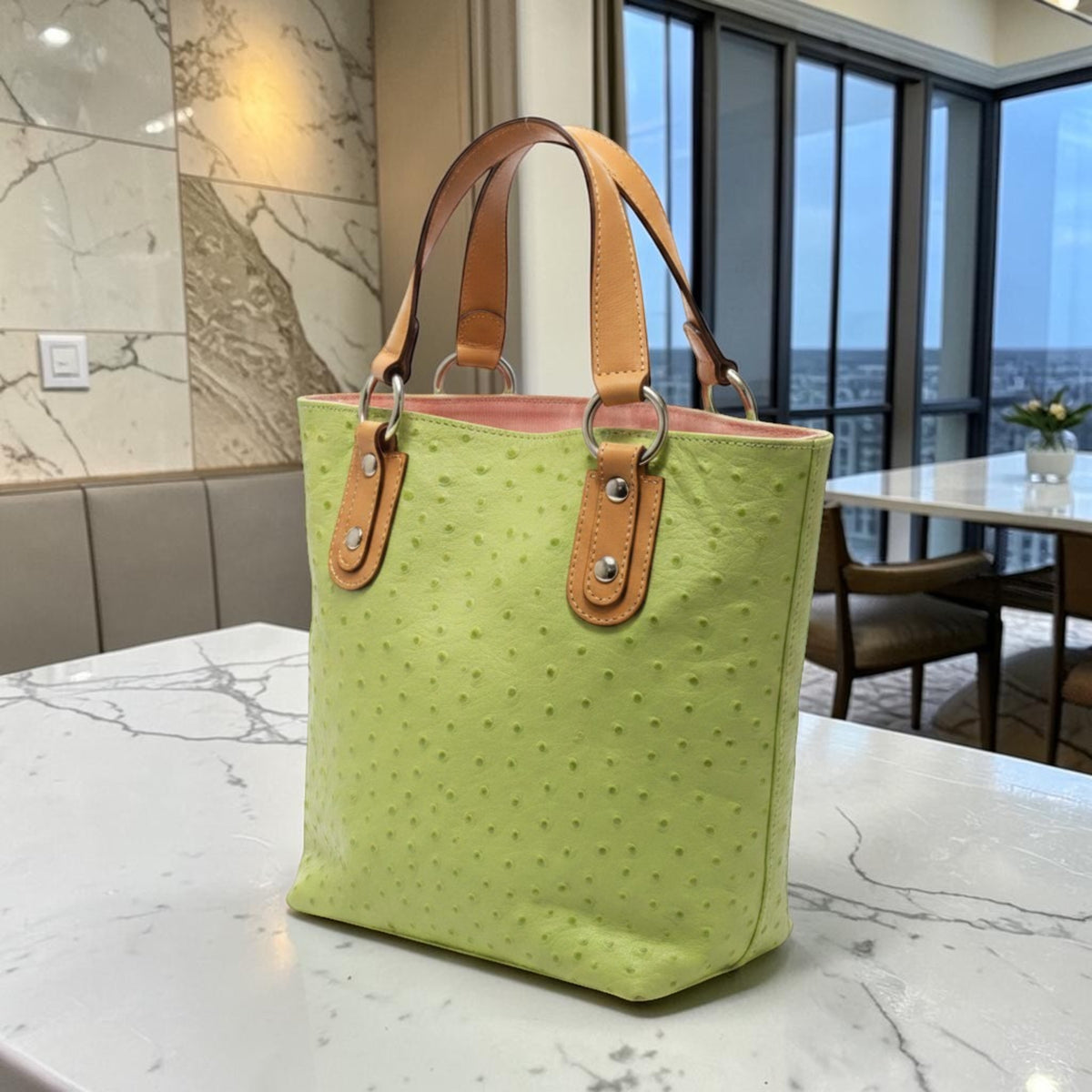 Genuine Leather Green Purse with Pink Lining