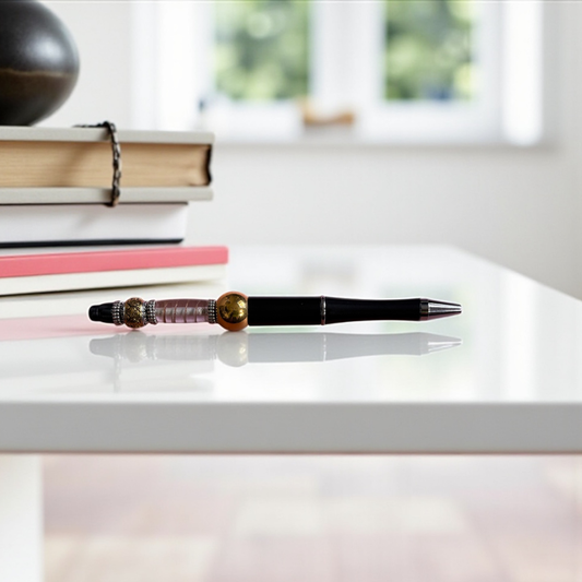 Black & Gold Artisan Pen - Handmade Lampwork Glass Bead